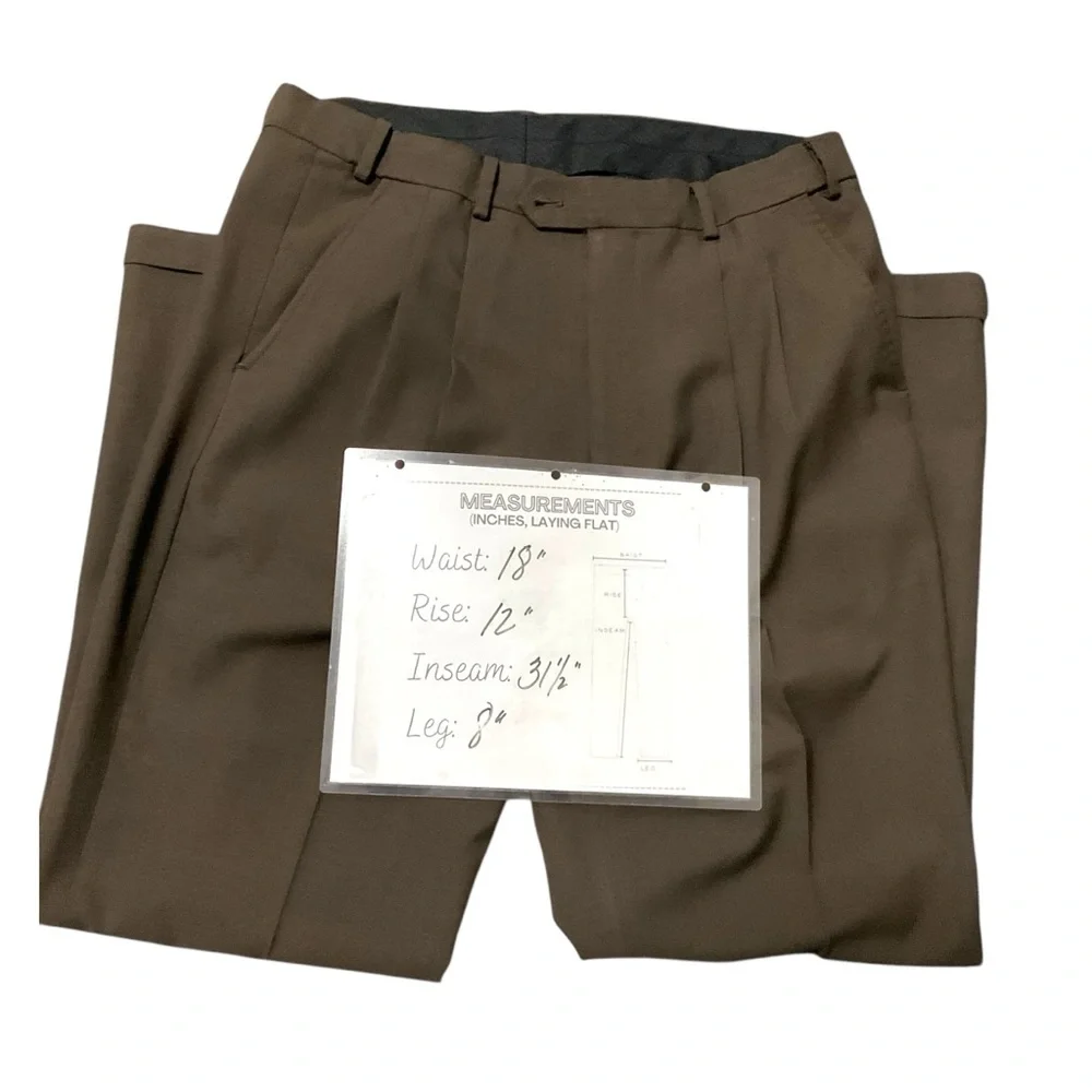 Geoffrey Beene Brown Men Pant Trouser SZ 36/32‎ Pleats Pocket Dress Business